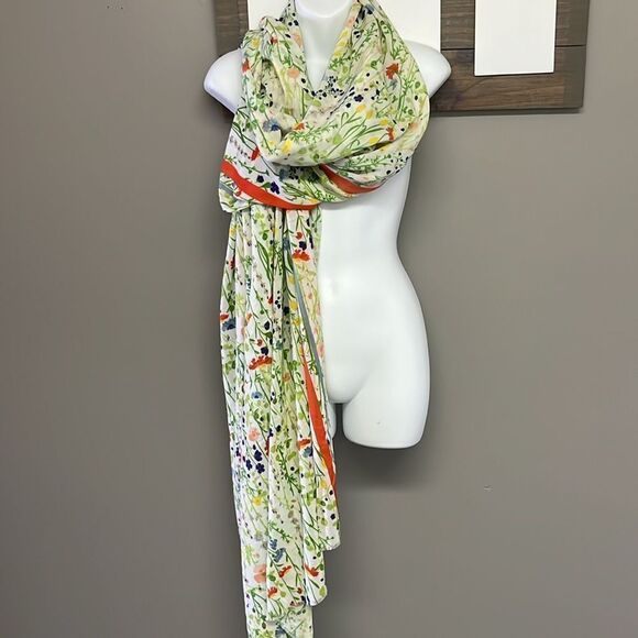 Beck Sundergaard Women Floral Striped Cotton Modal Fashion Scarf Fringe 82”, 40” - Picture 5 of 11